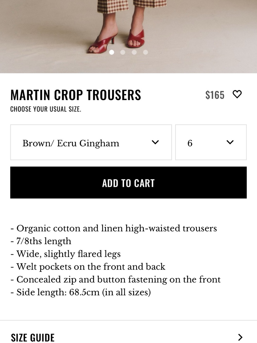 Sezane Martin Crop Trousers Brown/ Ecru Gingham - Size 6 - Picture 6 of 8